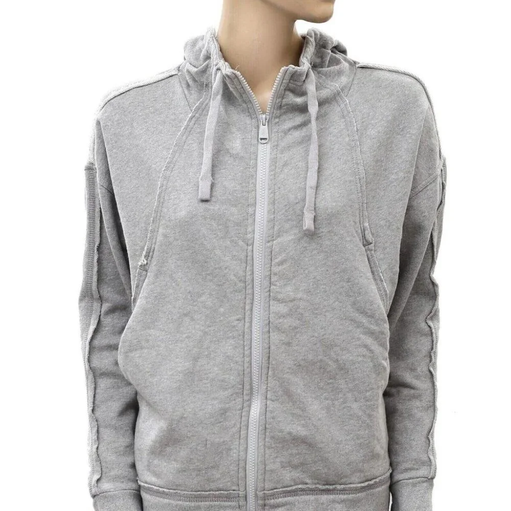 Free People Light Gray Zip Hoodie with Purple Tank and White Cap